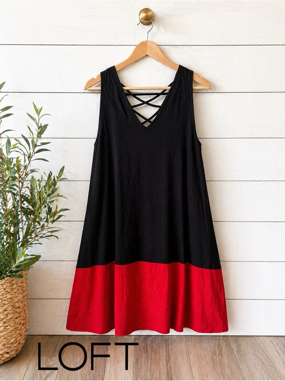 💙♥️ LOFT Colorblock Swing Dress | Crisscross Back | Sleeveless | Size M